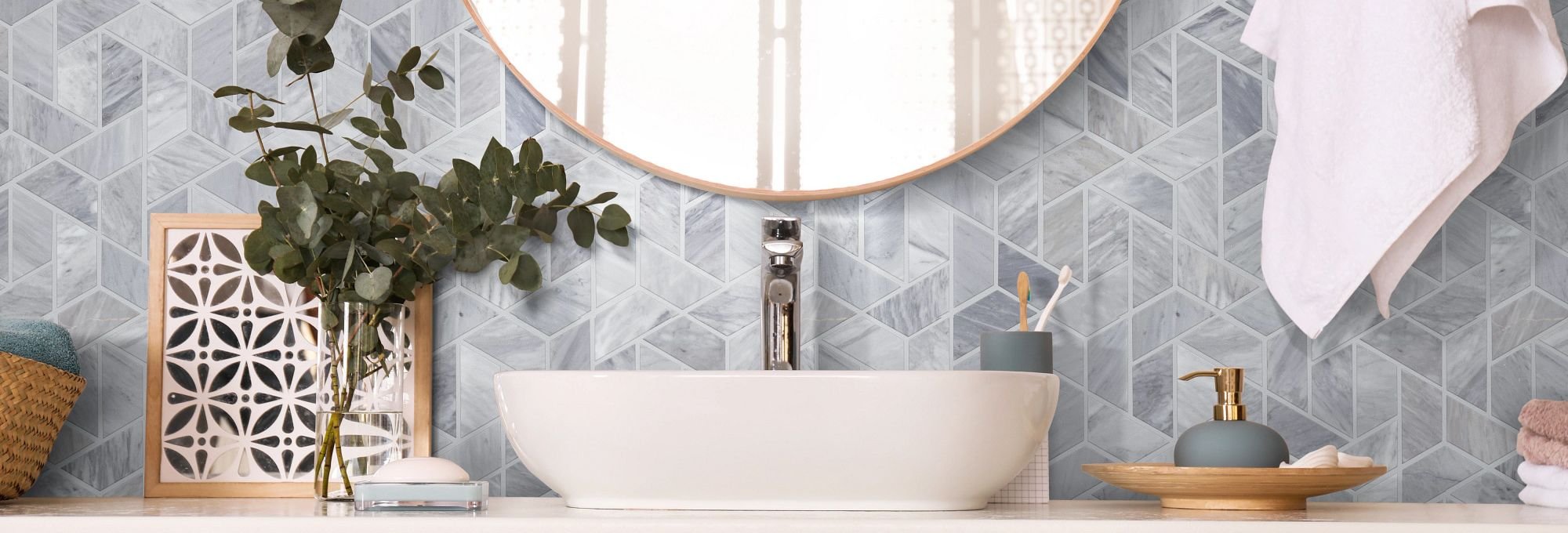 Bathroom with gray tiles from Northcraft Flooring & Design in Raytown, MO